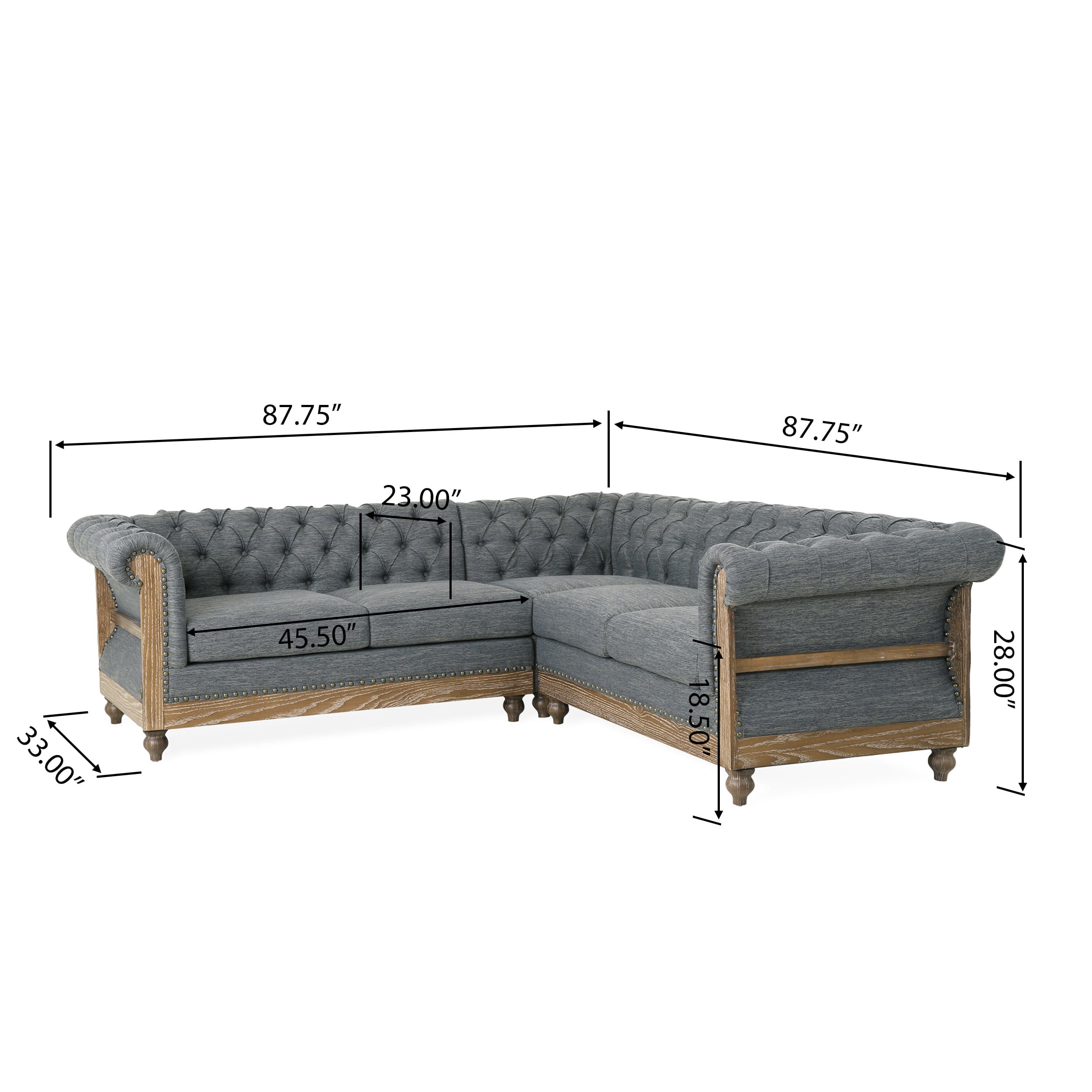 Noble House Petes Indoor Contemporary Fabric Sectional Sofa, Charcoal