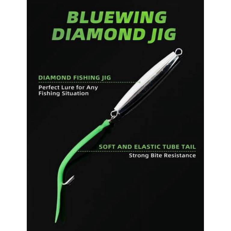 BLUEWING Diamond Jig Fishing Lure 1oz-4oz - Saltwater Jig With Split Tube Tail & Stainless Hook For Tuna, Striped Bass