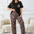 thumbnail image 3 of BOOMNY Womens Pajama Set 2 Peice Pajamas for Women Set Leopard Graphic Plus Sized Long Sleeve Pjs Tops Capri Pants Sleepwear Outfit Cozy Soft Homewear Loungewear, 3 of 8