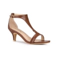 thumbnail image 1 of BLISSFUL STEP Women's Shoes T-Strap Embossed Kitten Heel Buckle Closure Open Toe Dress Sandals Brown 7, 1 of 7