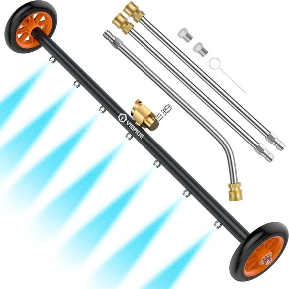 VIGRUE - Accesorio para hidrolavadora 2 en 1 para chasis de coche, escoba de agua de 24 pulgadas con 7 boquillas, limpiador para debajo del coche con 3 varillas de extensión, 4000 PSI, color naranja