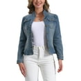 thumbnail image 1 of Chaquetas de mezclilla para mujer INSPIRE CHIC con cuello alto, mangas largas, chaquetas de jean cortas, azul vintage, talla XS, 1 of 6