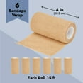 thumbnail image 4 of 6-Rolls Self Adherent Bandage Wrap, Vet Tape - 4 In x 5 Yds Breathable, Elastic Cohesive Wrap Tape for Wrist, Swelling, Sports, Tattoo (Tan), 4 of 11