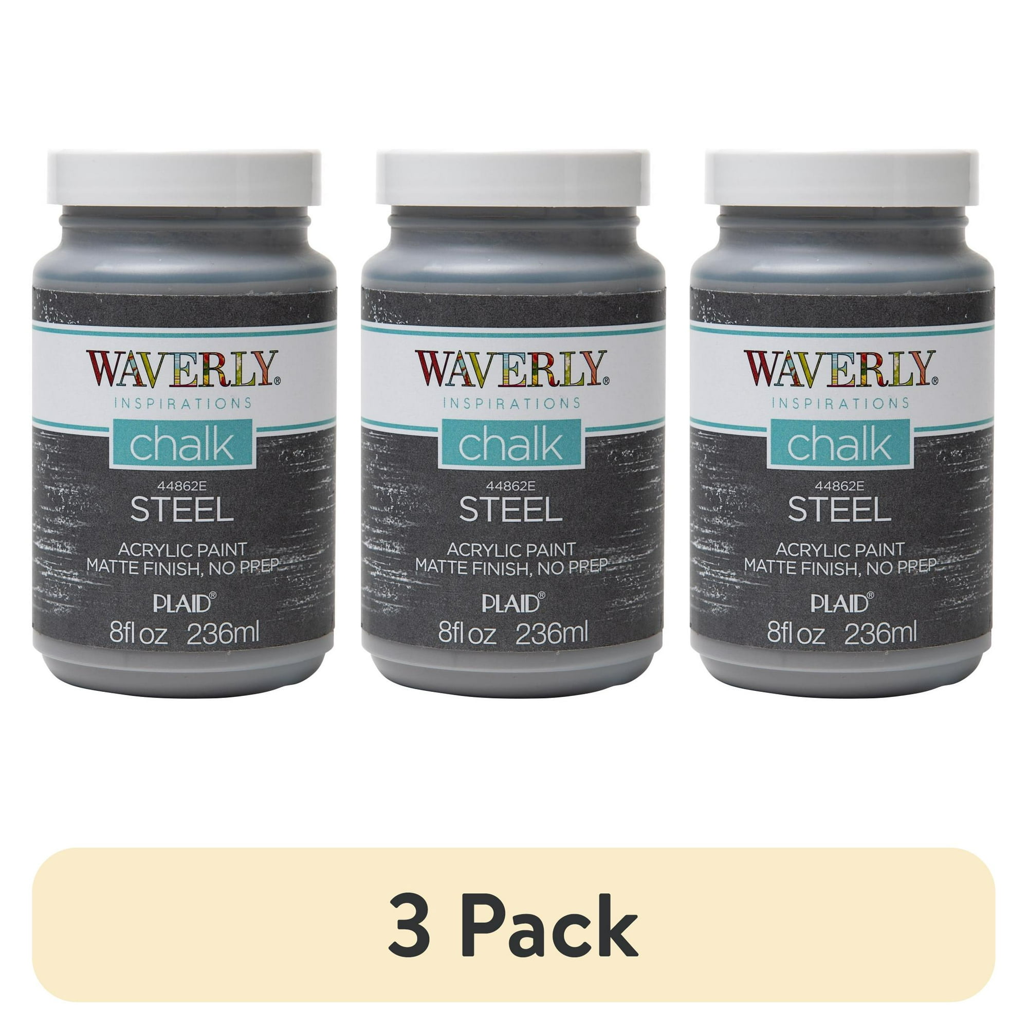 (3 pack) Waverly Inspirations Chalk Paint, Ultra Matte Finish, Steel, 8 fl oz