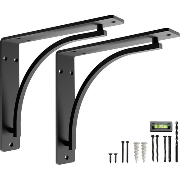 Classic Shelf Bracket Set by Balin Designs (Black) for 12"- 14" Fireplace Mantel Shelves L Brackets – Heavy Duty Decorative Metal Supports – Easy Installation with Hardware Included - Set of 2