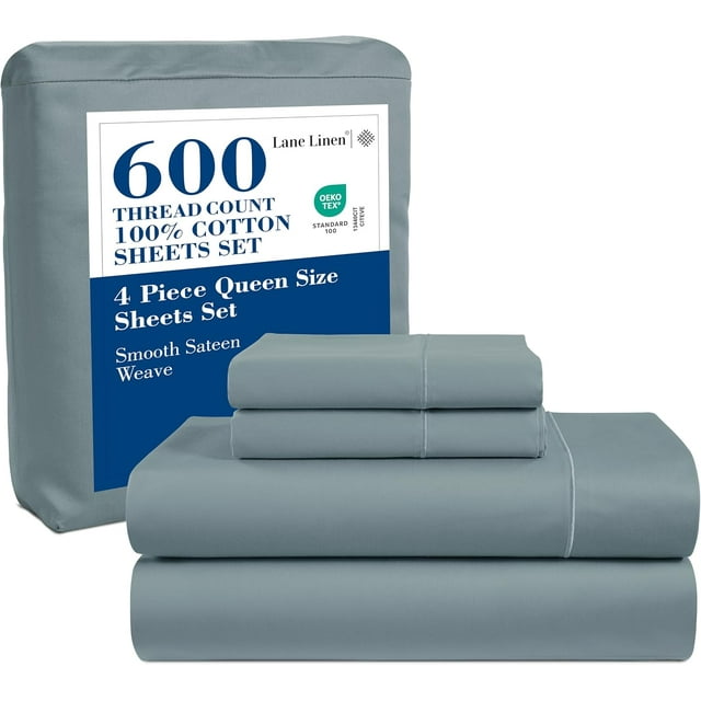 Draps en Coton Ultra Doux Ensemble de Draps Double Ensemble Pc Nombre de Fils Satin Literie Draps à Poches Profondes Draps Rafraîchissants Draps Format Double Ensemble de Lit Respirant ()