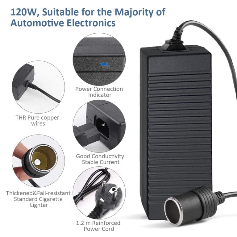 EUBUY AC to DC Converter 110-240V to 12V 10A 120W Car Cigarette Lighter  Adapter Transformer for Vacuum Cleaner Refrigerator Compressor UK Plug