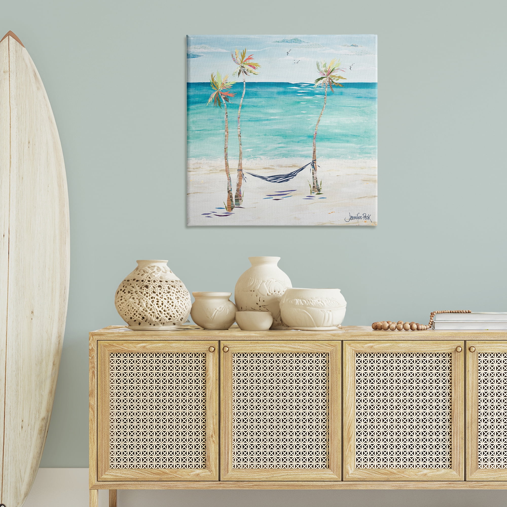 Stupell Industries Hammock & Three Palms Coastal Painting Gallery Wrapped Canvas Art Print Wall Art, 36 x 36