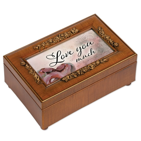 Love You Much Brown 6 x 4 Woodgrain Petite Music Box Plays Wind Beneath My Wings