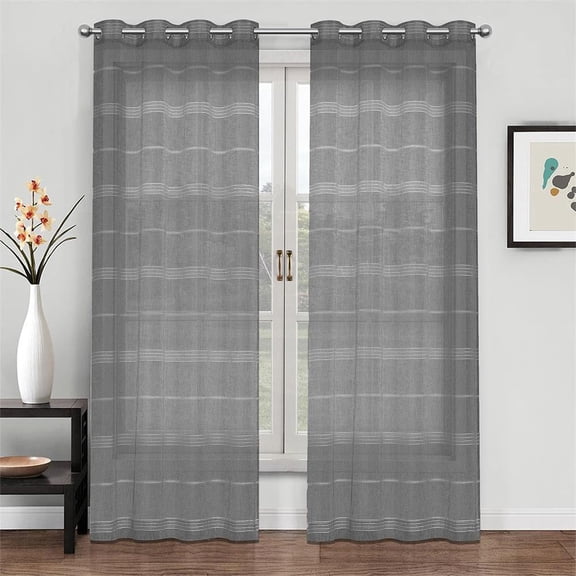 Summer Night Chenille Stripe Sheer Curtain 52x84" Charcoal Multiple Sizes