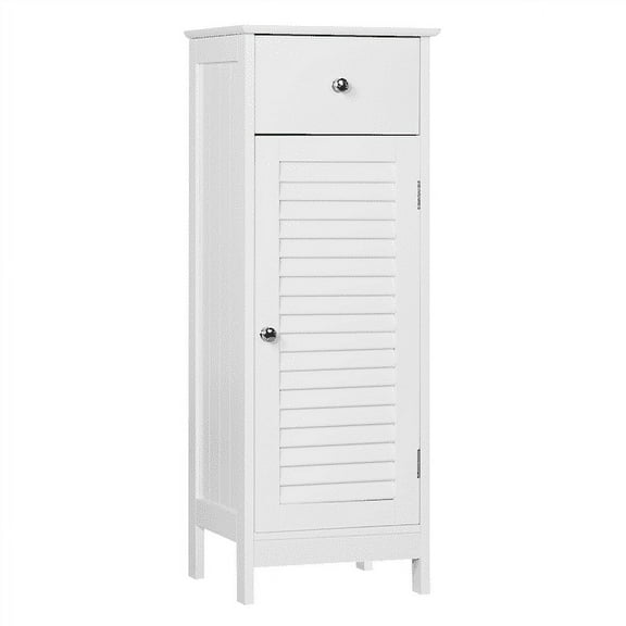 Wooden Storage Floor Cabinet with Drawer and Single Shutter Door for Bathroom, Living Room