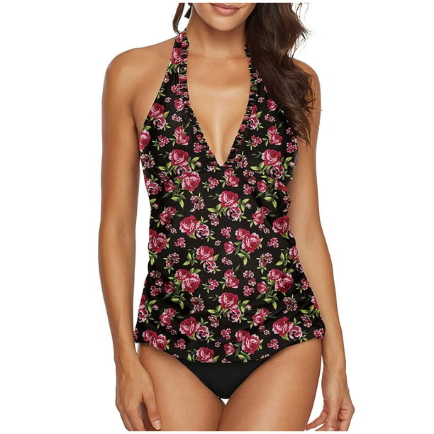 QunButy - QunButy Plus Size Swimsuits for Women Halter Floral Bathing Suits Pieces Modest Swimming Wear - Walmart.com - Walmart.com