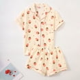 thumbnail image 2 of FASHOFT Women's 2 Piece Pajama Sets Summer Pajamas Cute Pj Set Lounge Matching Pjs Button Shirt with Shorts Beige L, 2 of 2