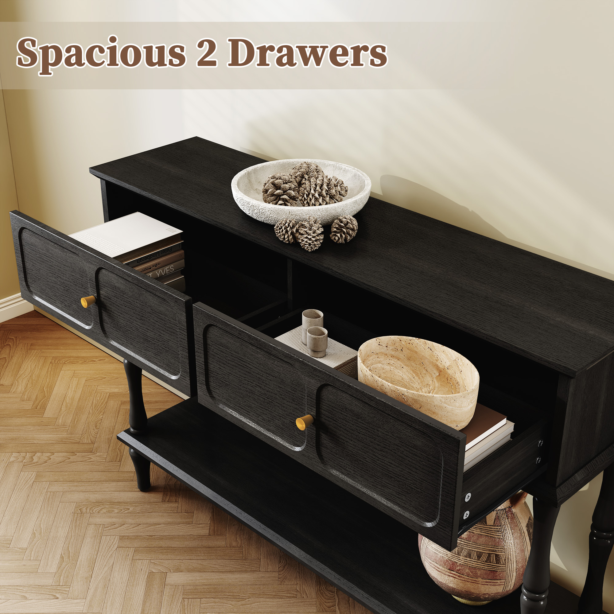CBJCBJ 47" Mid-Century Console Tables, Entryway Table with Storage for Living Room, Hallway, Black