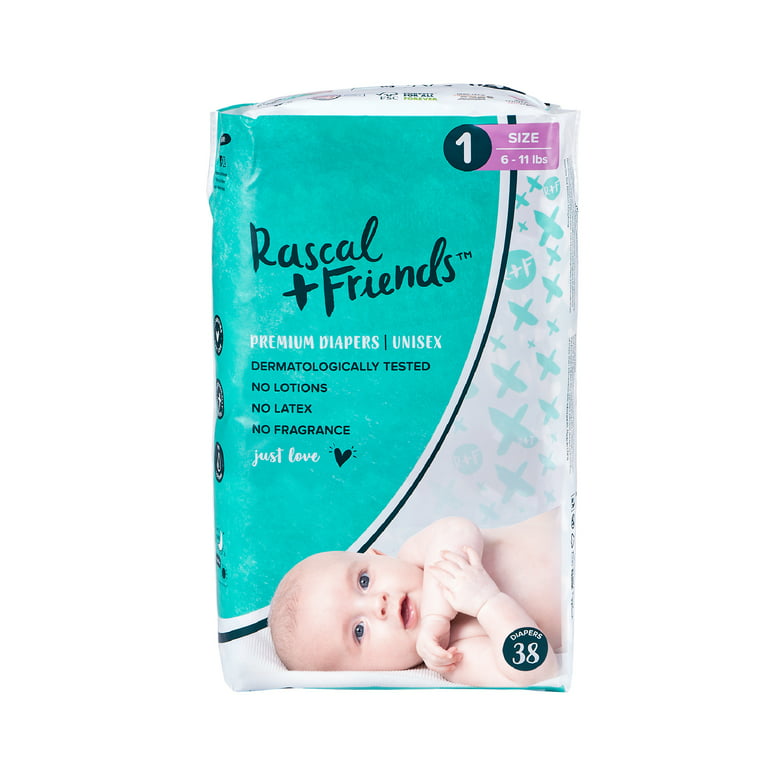 Rascal + Friends Premium Diapers, Size 1, 38 Count 