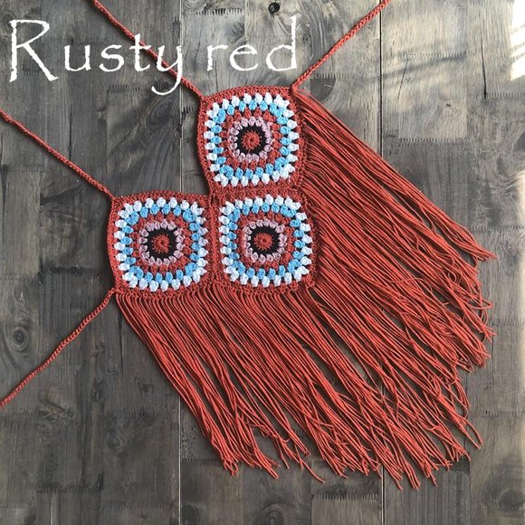Haut d'Été Boho à Franges au crochet, Dos Nu