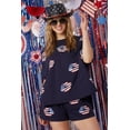 thumbnail image 5 of Womens 4th of July American Flag Sequins Outfits Short Sleeve Crewneck Two Piece Short Set, 5 of 9
