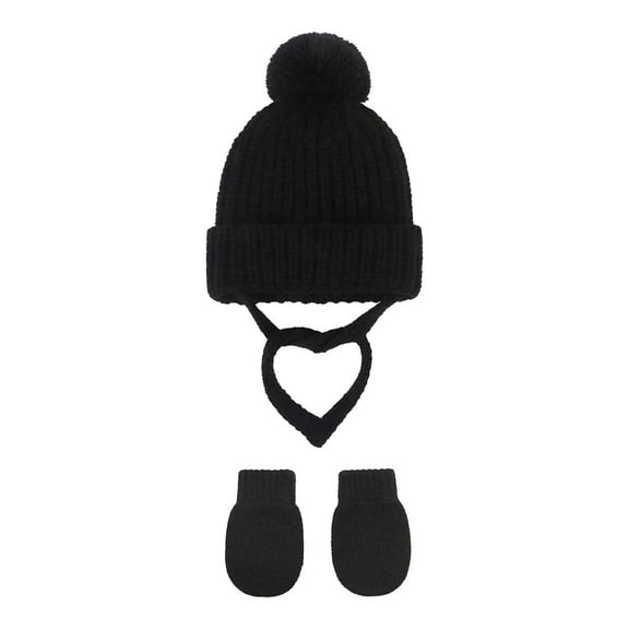 Coerni Basic Winter Baby Beanie Gloves Boys Girls Knitted Hat Pompom Kids Earflap Hats Warm Toddler Beanie Mittens Set Hat for Kids