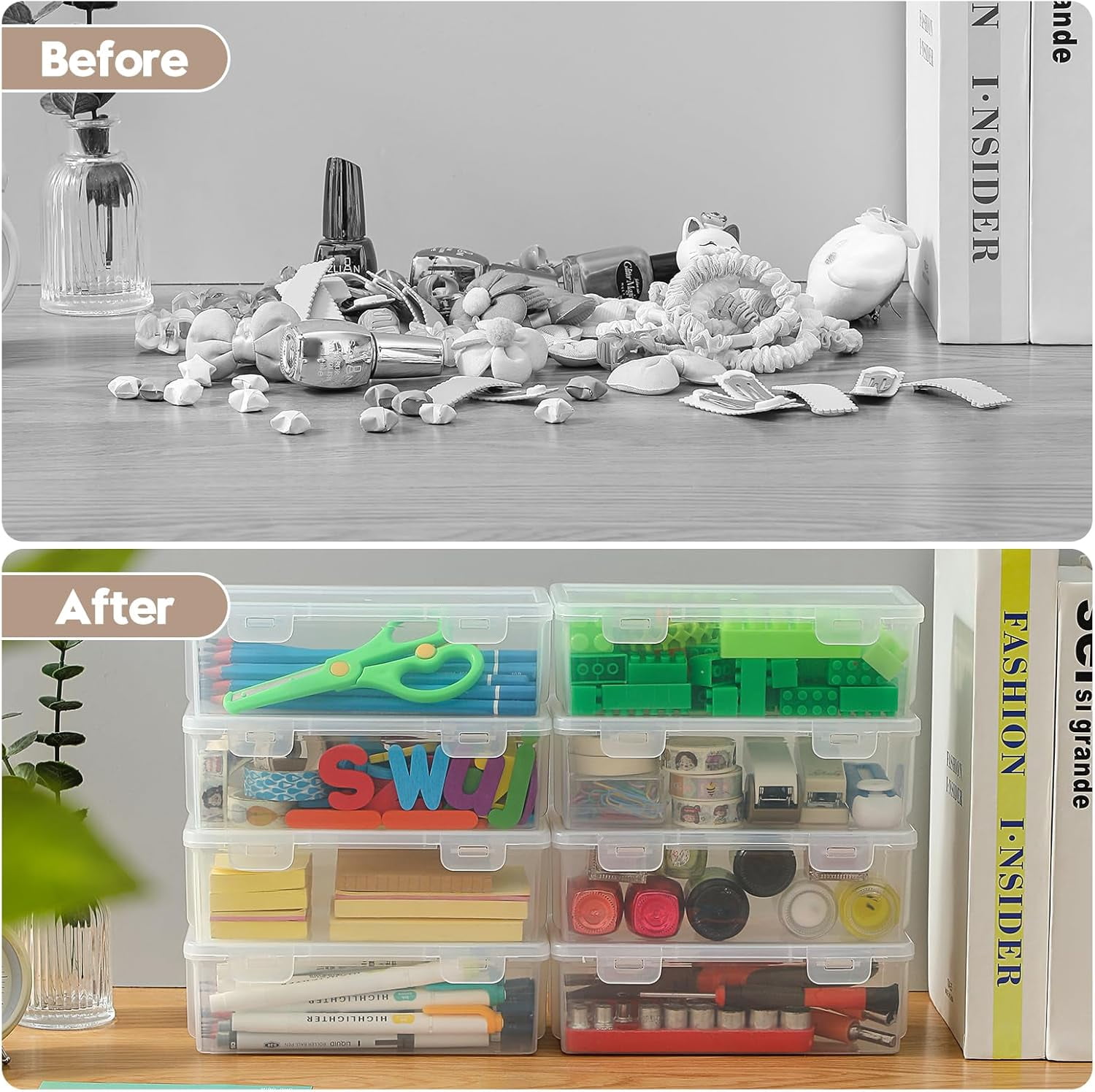Uiz Merueh Large Capacity Clear Pencil Case, Plastic Pencil Boxes Stackable Design, Supply Boxes for K+ids B+oys S+chool Classroom,1 Pack