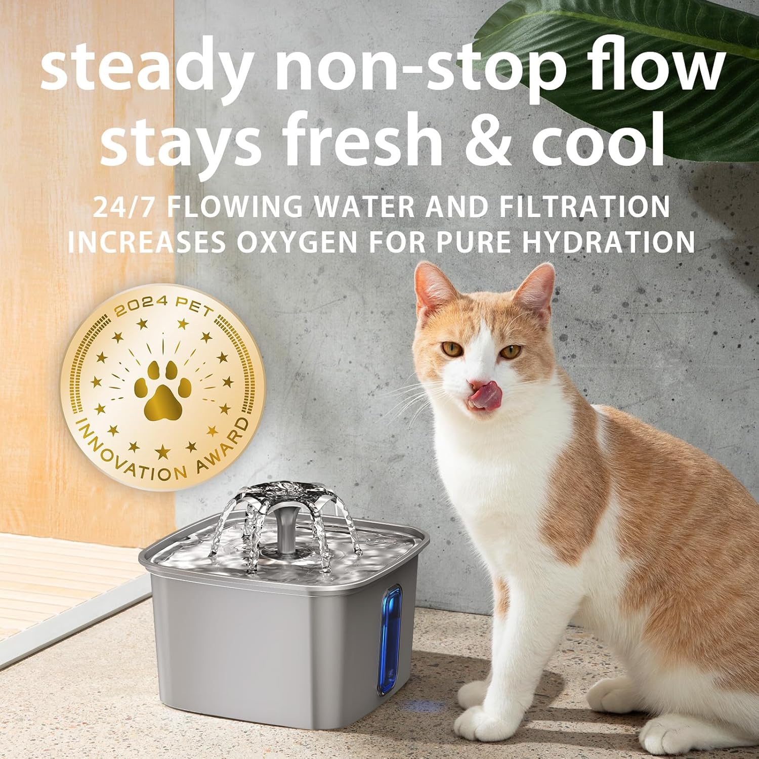 Innovation Award Winner Stainless Steel Cat Water Fountain, 108oz/3.2L Automatic Pet Fountain Dog Water Dispenser with 6 Replacement Filters & Silicone Mat for Cats, Dogs, Multiple Pets (Silver)