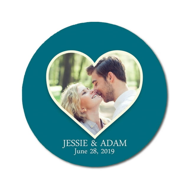 Darling Souvenir Round 45 Pcs Heart Custom Photo Labels Save The Date Stickers Personalized Bride Groom Names And Date Envelope Seals - Teal Blue