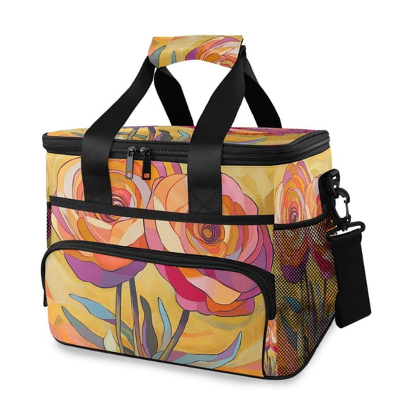 FORMRS Insulated Cooler Bag 24 Cans Capacity Soft Leakproof Lunch Box with Side Pockets, Purple Abstract Floral