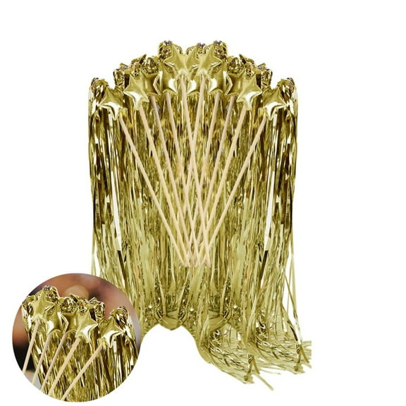 Gold Foil Ribbon Sticks,Tinsel Party Streamers,Wedding Streamers with Gold Star,Costume Props Stick for Holiday Celebrations,Performances