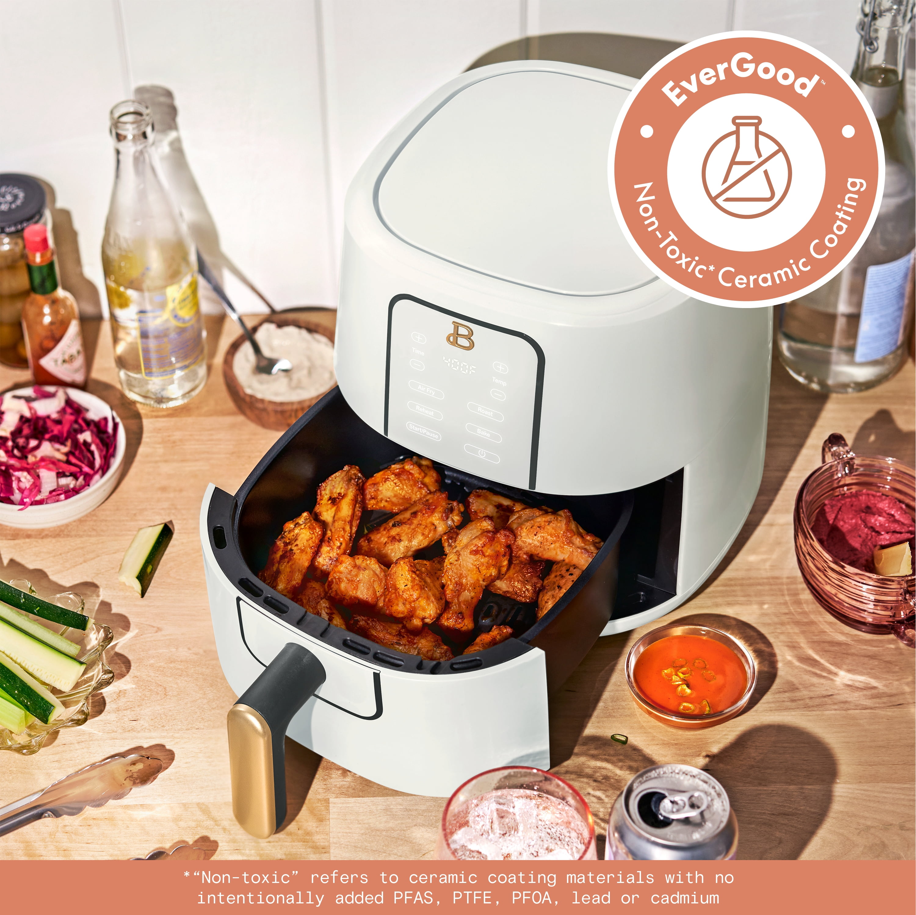 Beautiful 3 Qt Air Fryer with TurboCrisp Technology, EverGood Ceramic Nonstick Coating, White Icing by Drew Barrymore