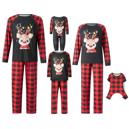 

wsevypo Matching Christmas Family Pajamas Set Xmas Holiday Elk Printed 2Pcs PJS Set for Mom Dad Kids Baby