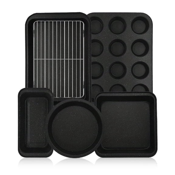 6 Pieces Baking Pans Set,Stackable Bakeware Set,Nonstick Baking Sheet Set for Oven,Complete Bakeware Set,Dishwasher Safe,black