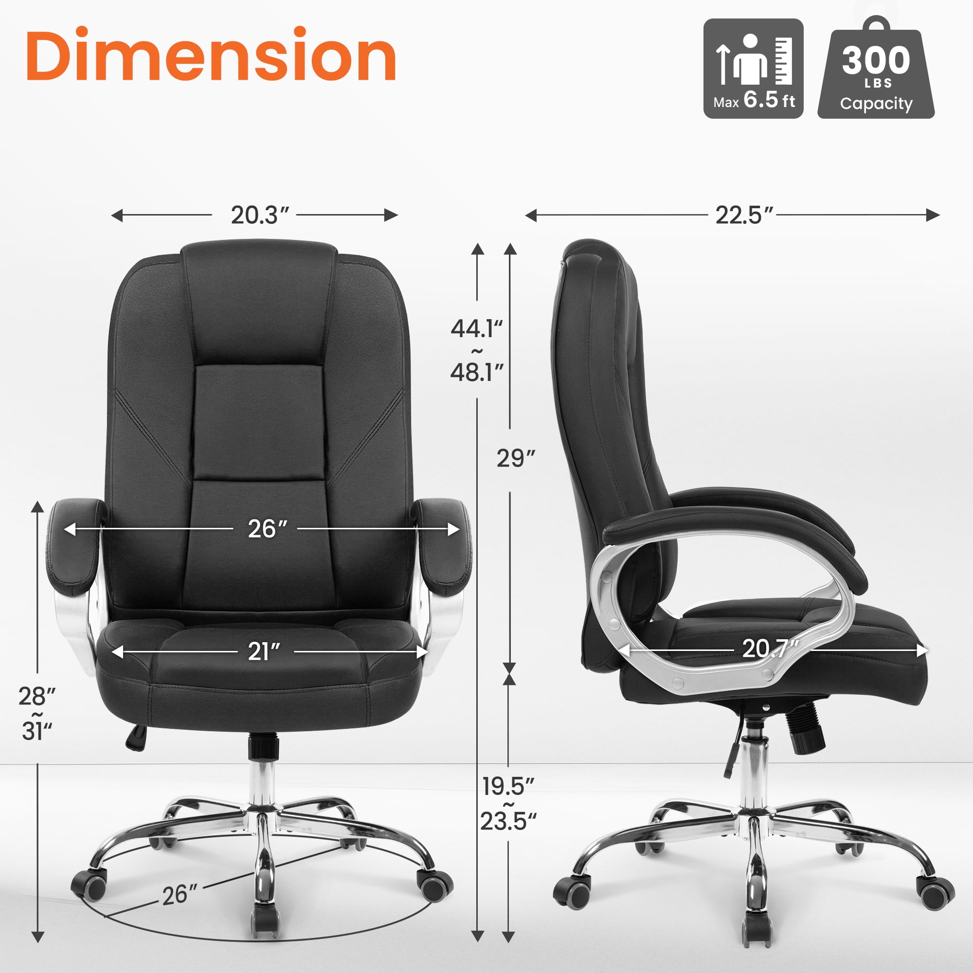 NEO CHAIR Home Office Chair, Heavy Duty Leather Office Chair, Ergonomic High Back Cushion Lumbar Back Support, Computer Desk Executive Chair for Work, 8 Hours Comfort, Jet Black