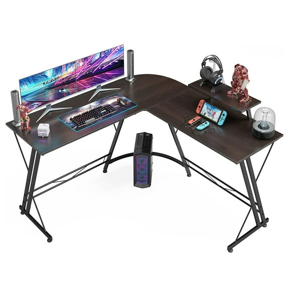 Somdot L Shaped Corner Gaming & Computer Desk w/Monitor Stand, Black Walnut
