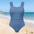 thumbnail image 6 of EliteGoogv Girls One Piece Swimsuit Sleeveless Ruffle Strap Ruched Waist Back Cutout Bathing Suit For Beach Pool Summer,Navy,13, 6 of 6