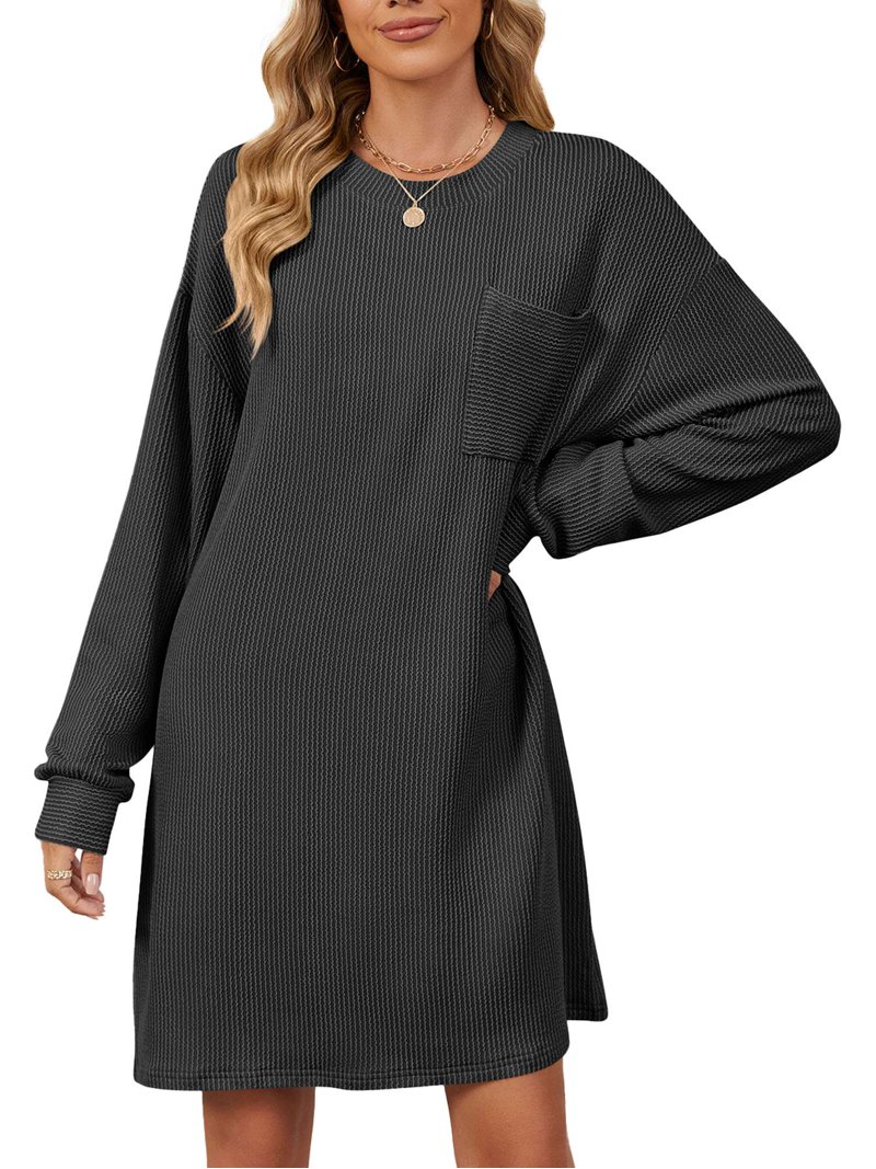 Gustave Long Sleeve Sweater Dress for Women Casual Crew Neck Knit Midi  Dresses Striped Textured Tunic Pullover Dresses Loose Fit - Walmart.com
