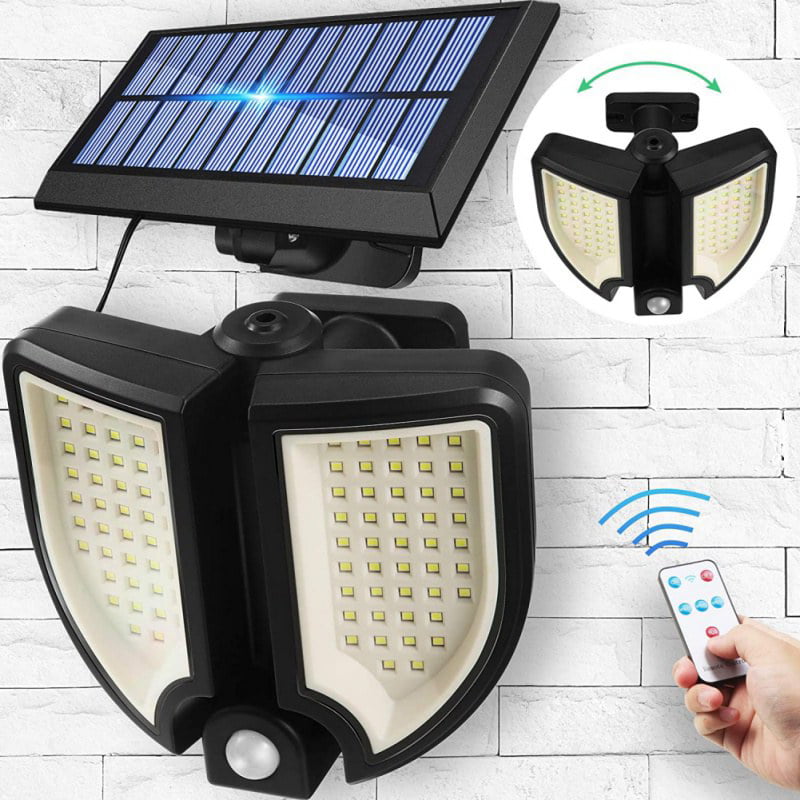 90LED Solar Security Lights 3 Heads Motion Sensor Adjustable Spotlights Remote 