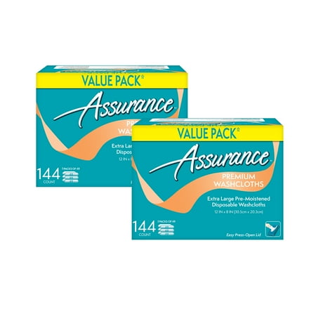(2 Pack) Assurance Premium Extra-Large Disposable Washcloths, XL, 144 Ct