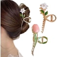 thumbnail image 1 of Pinzas para el cabello grandes de metal, pinzas para el cabello de tulipán, pinzas para el cabello con flores, antideslizantes para mujeres, para engrosar el cabello rizado, cabello largo, 1 of 5