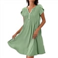 thumbnail image 1 of Vestido Tipo Túnica de Verano para Mujer, Corta, Cuello en V, Holgado, Informal, Plisado, Verde , Talla XXL, 1 of 5