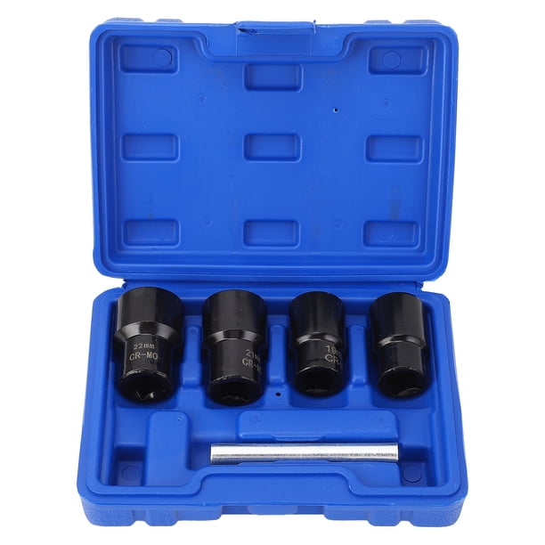 Juego de 5 llaves de vaso giratorias para extraer pernos y tuercas de rueda de bloqueo, 17 mm, 19 mm, 21 mm y 22 mm