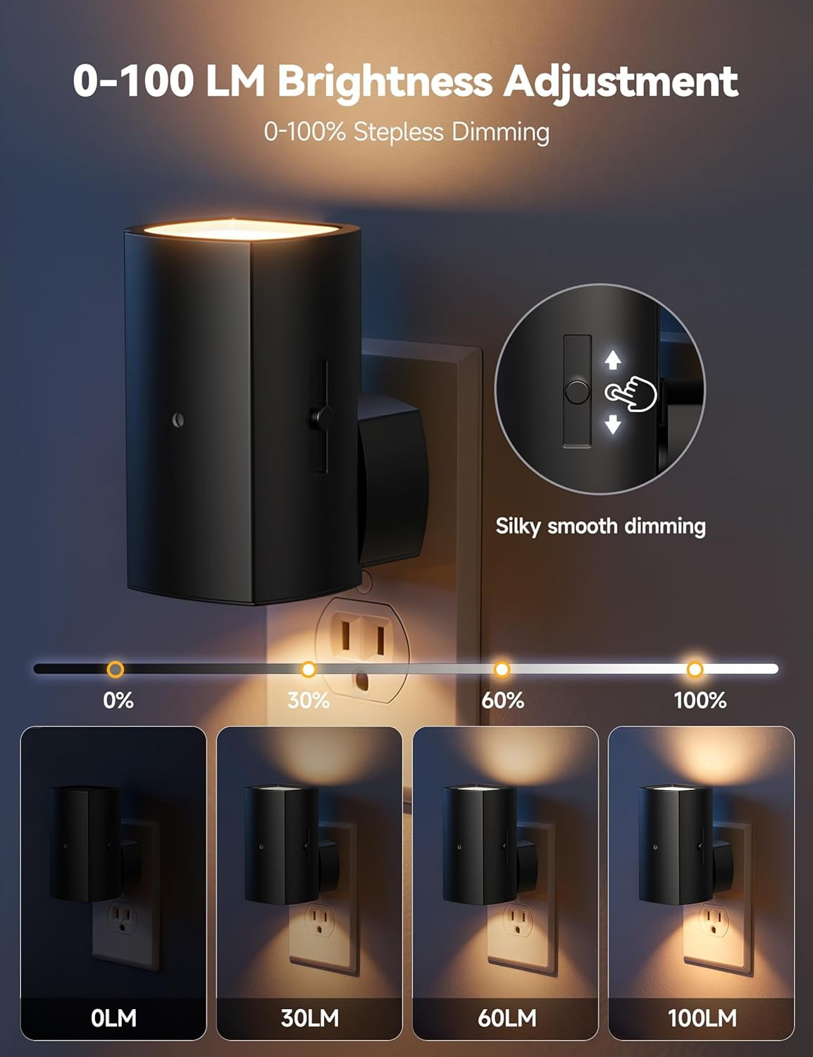 2 Pack Night Lights Plug Into Wall, Modern Night Light with Rotating Plug, Dusk to Dawn Sensor, 0-100LM Stepless Dimming Nightlights, Home Decor for Hallway Bedroom Bathroom, Soft White