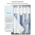 thumbnail image 2 of No Hook Cloth Fabric Shower Curtain with Snap in Liner, Blue Beige Wooden Waterproof Shower Curtains Set with See Through Top Window, Farmhouse Vintage Country Striped Bath Curtains Shower 48"x72", 2 of 6