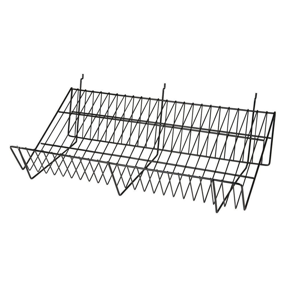 24 x 12 x 6 inch Black Downslope Shelf With 4 Inch Slanted Front Lip For Slatwall or Pegboard