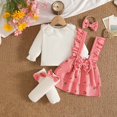 thumbnail image 5 of Gubotare Baby Dress Floral Print Short Sleeve Top Suspender Skirt Outfit Set With Headband Summer Clothes 6 9 Months (Pink,6-9 Months), 5 of 9