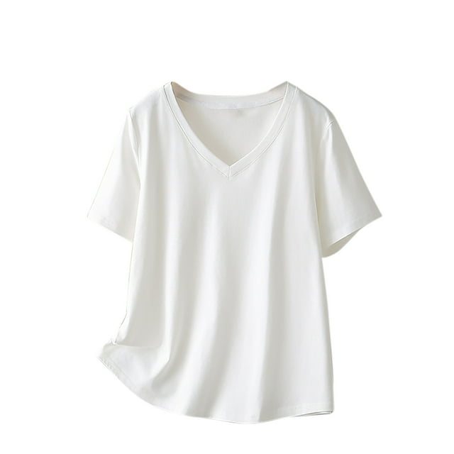 Timegard Plus Size Tops for Women V-Neck Short Sleeve Comfy Tshirts Summer Casual Loose Tops Basic Tee