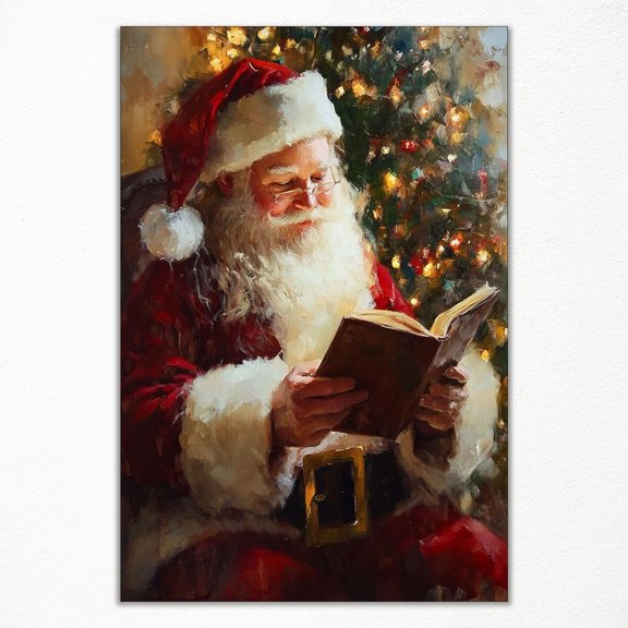 Christmas Canvas Wall Art, Santa Antique Oil Painting, Reading Booking Poster, Merry Christmas PosterXmas Wall Decorations Gifts Perfect holiday gift