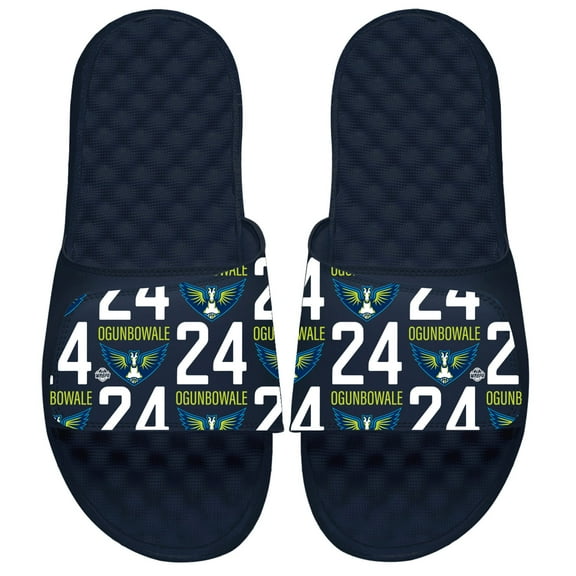 Unisex ISlide Arike Ogunbowale Navy Dallas Wings Team Pattern Slide Sandals