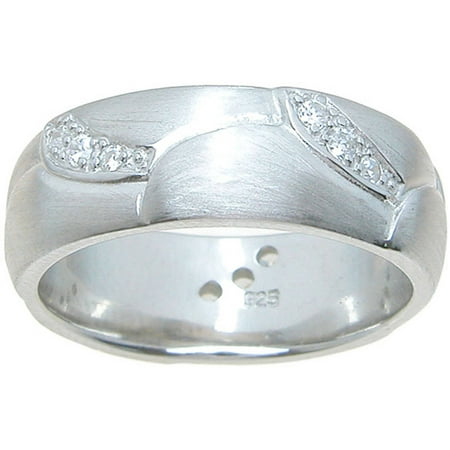 Round-Cut CZ Sterling Silver Venetian Finish Accent 7mm Wedding Band