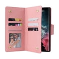 thumbnail image 5 of Galaxy S22 Ultra 6.8" 2022 Rivet Buckle Flip Zip Wallet Case, PU Leather Case with Card Slot Kickstand & Wrist Strap Shockproof Protective Case  S22 Ultra Women Men, Rosegold, 5 of 13