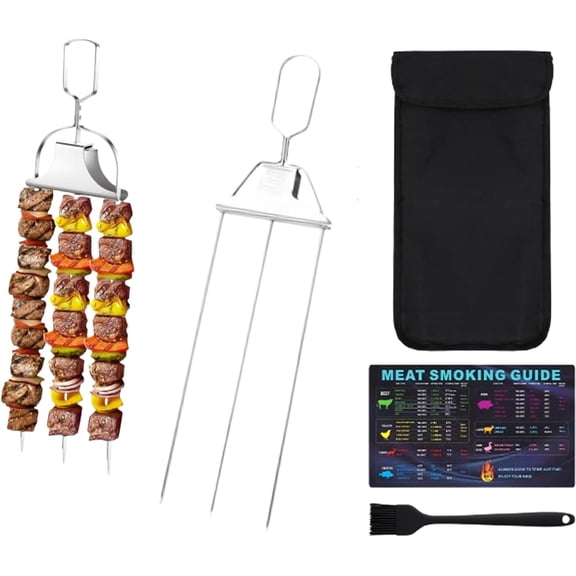 Stainless Steel Grill Skewers 14.7 Inch 3-Way Push Slider(1set)