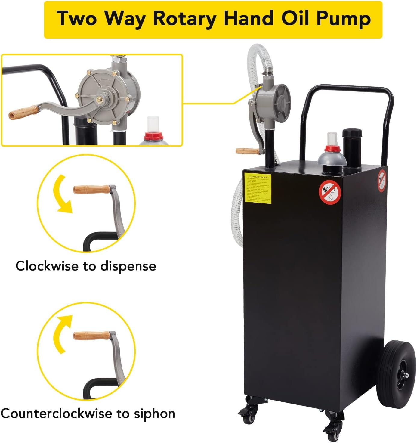 40 Gallon Gas Caddy with Manual Transfer Pump,Portable Fuel Storage Tank & 4 Wheel,Gasoline Diesel Fuel Container for ATV Car Mowers Tractors Boat Motorcycle